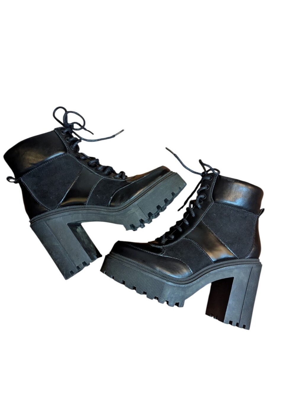 Grunge madden Girl Roquee Black Platform Lace-Up Heels Moto Ankle Boots Sz 7.5